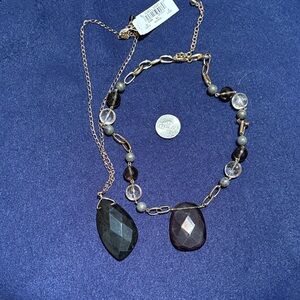Gold-Tone Necklace Set with Black and Smoky Gemstone Pendants - Women Jewelry